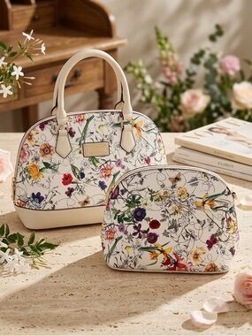 Floral Print Dome Satchel and Matching Crossbody Set NWT